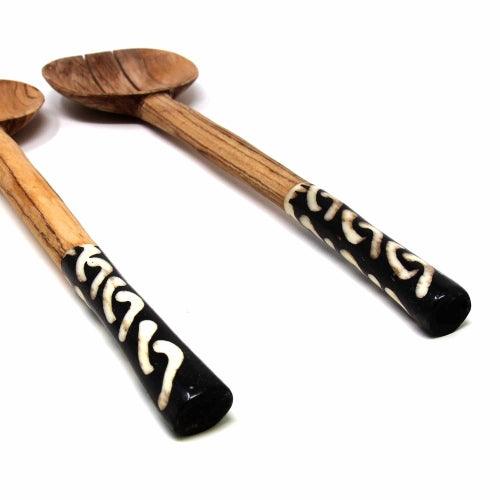 Olive Serving Set with Batik Bone Handles 10 inch - Flyclothing LLC