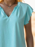 Ruffled Notched Cap Sleeve Tank - Flyclothing LLC