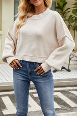 Round Neck Dropped Shoulder Sweater - Flyclothing LLC