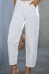 Zipper and Button High-Waist Long Jeans - Flyclothing LLC