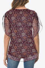 Printed Round Neck Curved Hem Blouse - Flyclothing LLC