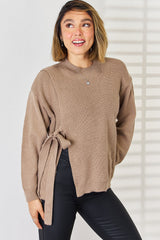 Slit Tied Dropped Shoulder Sweater - Flyclothing LLC