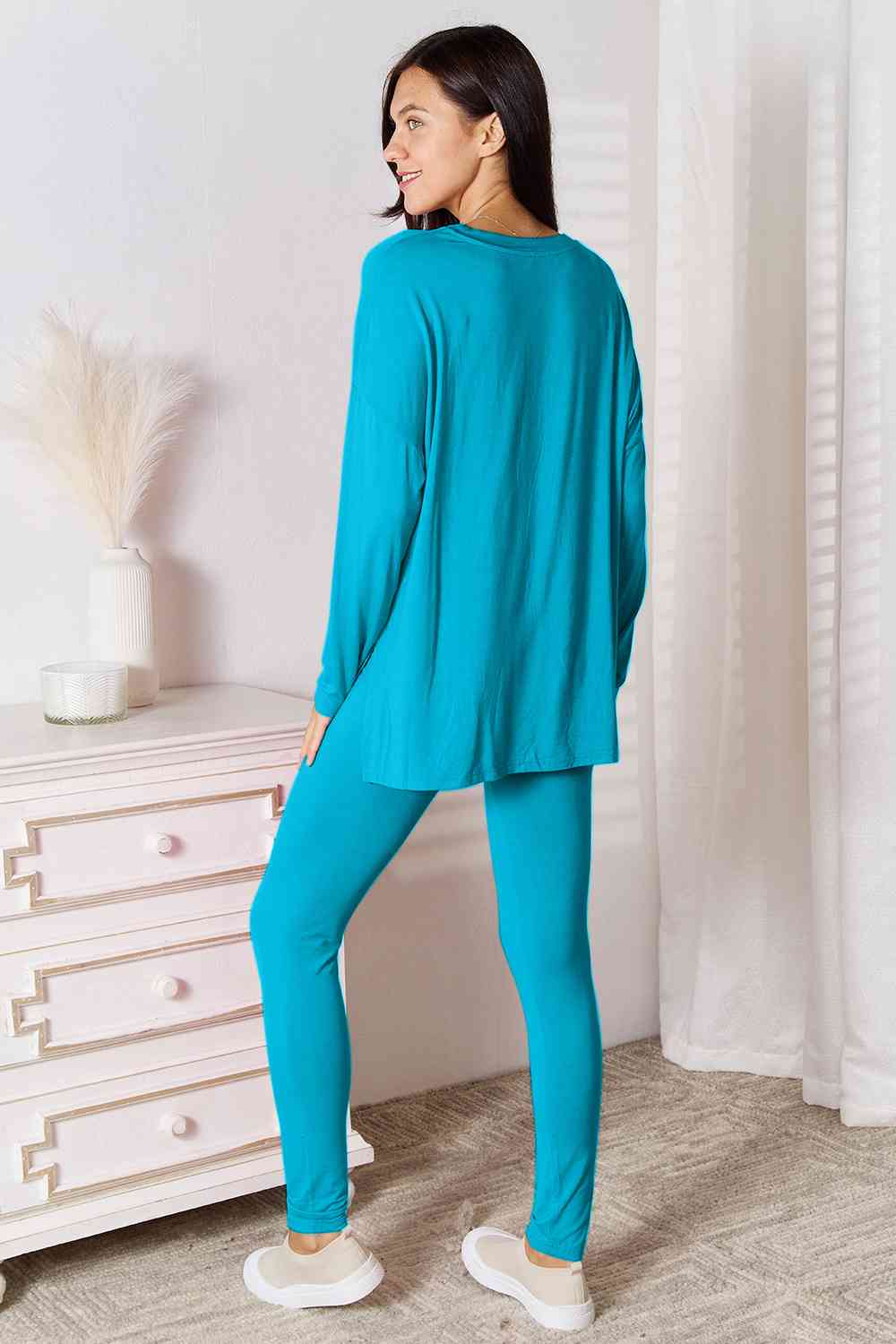 Basic Bae Full Size V-Neck Soft Rayon Long Sleeve Top and Pants Lounge Set - Flyclothing LLC