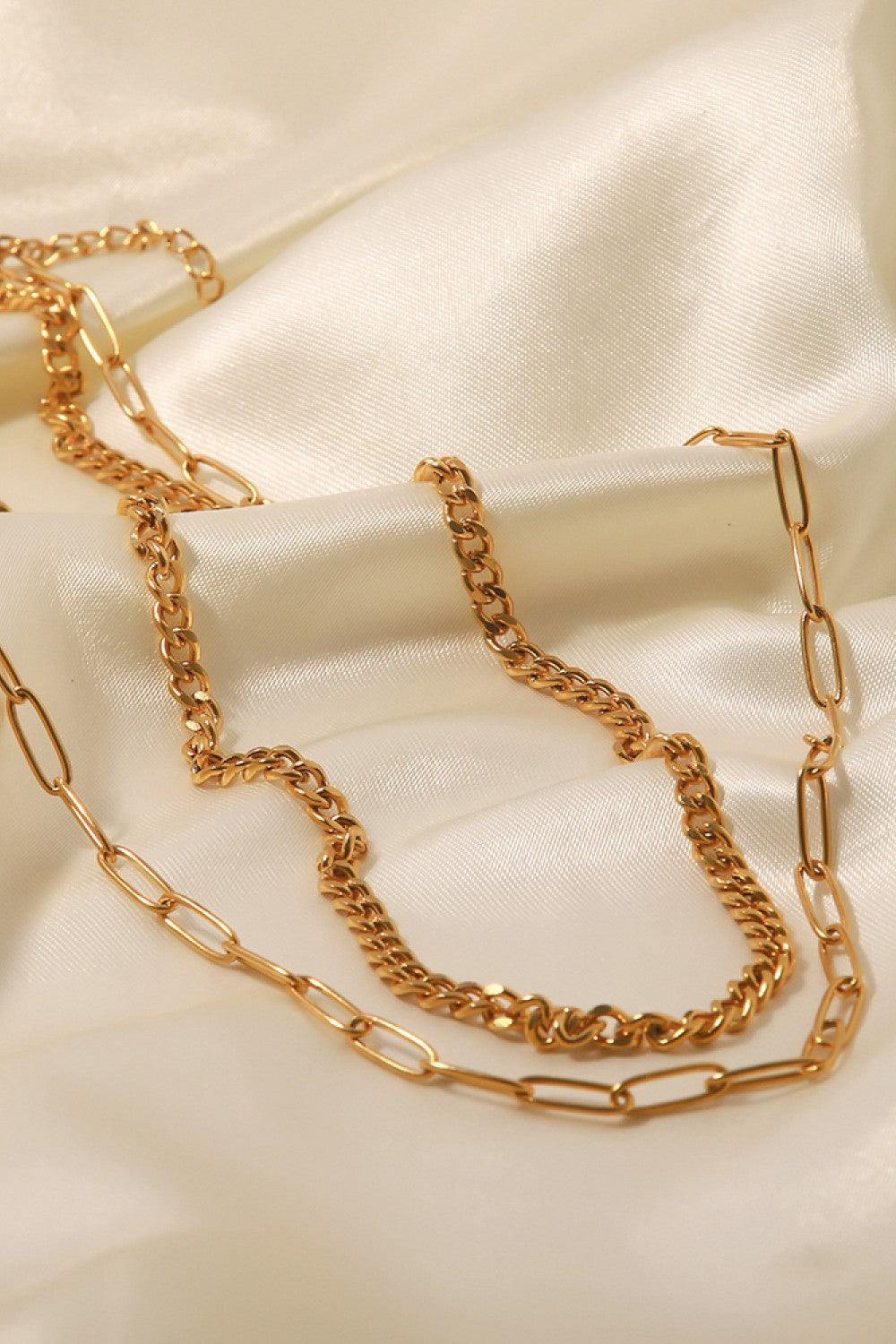 18K Gold Plated Layered Chain Necklace - Trendsi