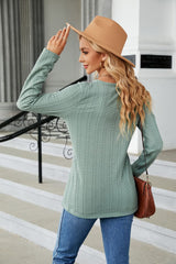 Cable-Knit Long Sleeve V-Neck T-Shirt - Flyclothing LLC