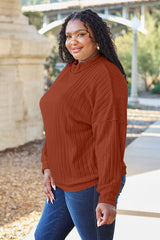 Basic Bae Full Size Ribbed Exposed Seam Mock Neck Knit Top - Flyclothing LLC