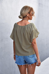 Flutter Sleeve Tie-Front Blouse - Flyclothing LLC