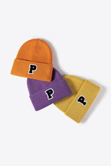 Letter Patch Cuffed Knit Beanie - Flyclothing LLC