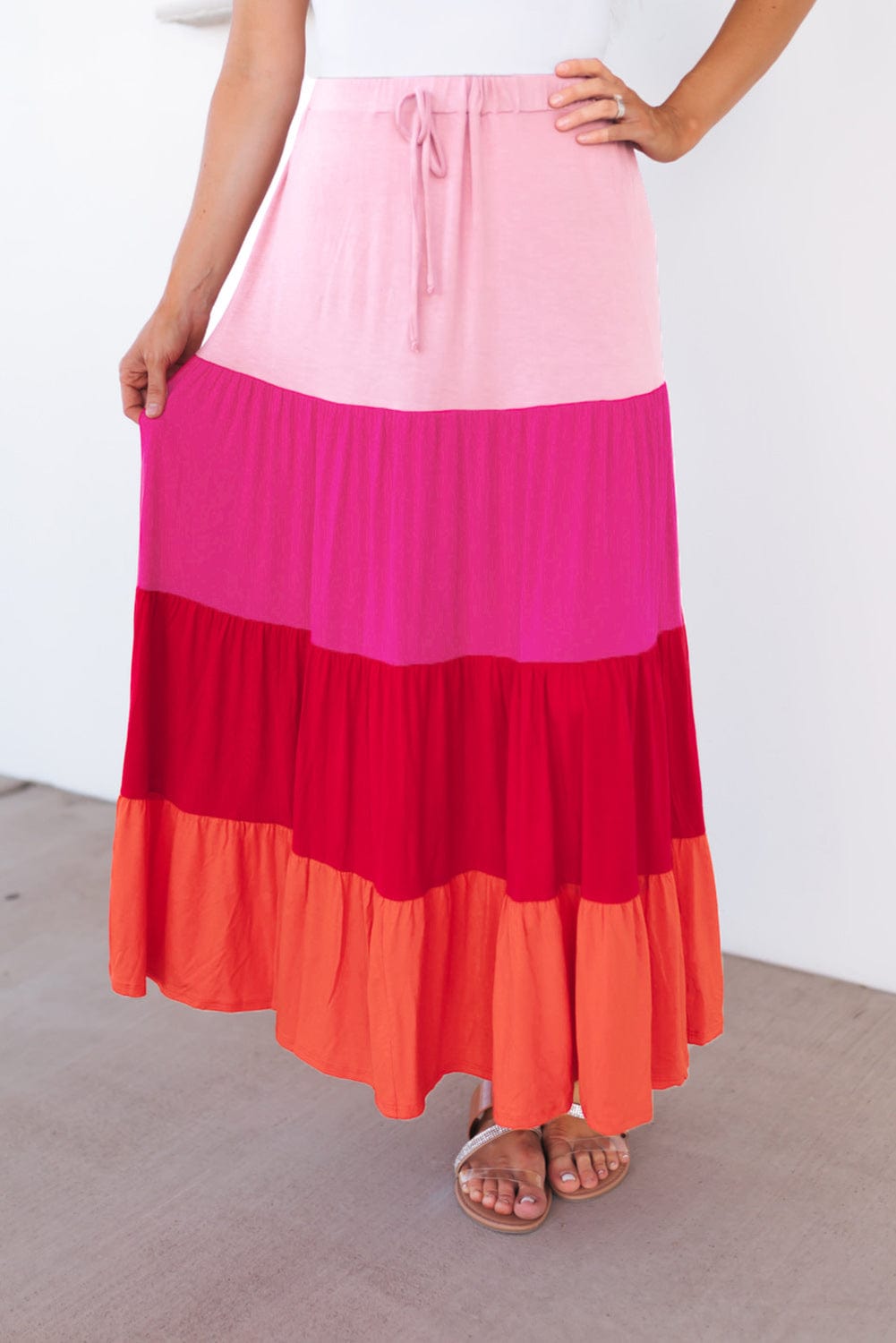 Color Block Tiered Maxi Skirt - Trendsi