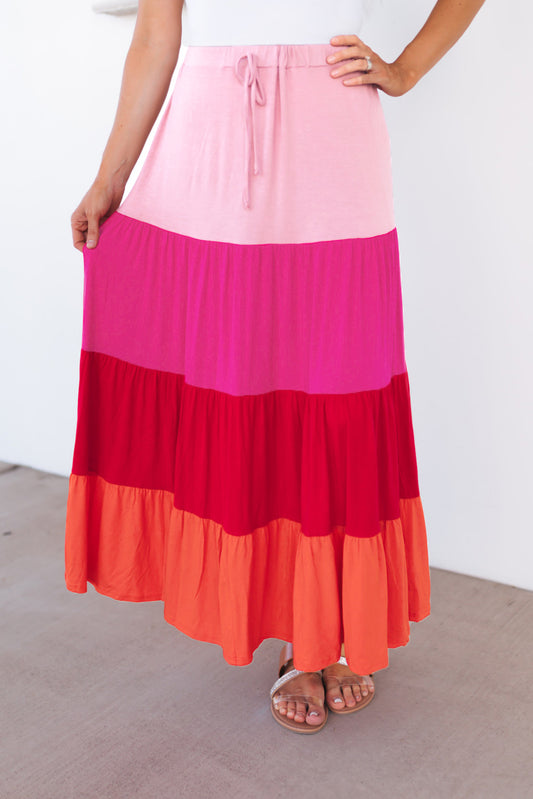 Color Block Tiered Maxi Skirt - Flyclothing LLC