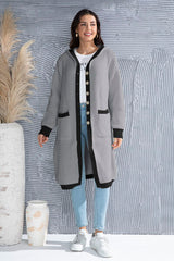 Button Up Contrast Trim Hooded Cardigan - Flyclothing LLC