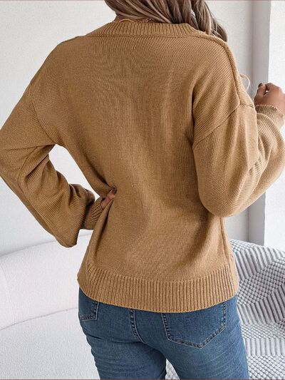 Cable-Knit Buttoned V-Neck Sweater - Flyclothing LLC