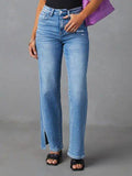 Slit Buttoned Jeans with Pockets - Flyclothing LLC