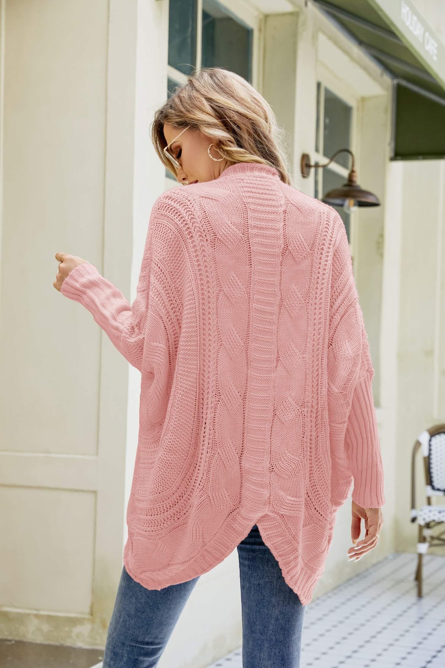 Mixed Knit Open Front Dolman Sleeve Cardigan - Trendsi