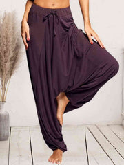 Tied Mid Waist Long Harem Pants - Flyclothing LLC