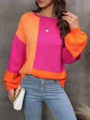 Color Block Round Neck Sweater - Trendsi