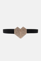 Rhinestone Heart Buckle Elastic Belt - Trendsi