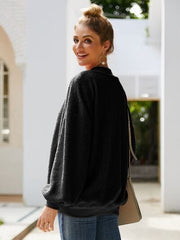 Mock Neck Dropped Shoulder Sweatshirt - Trendsi