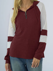 Waffle-knit Raglan Sleeve Zipper Front Hoody - Flyclothing LLC