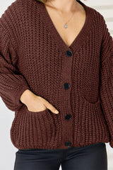 Pocketed Button Up Dropped Shoulder Cardigan - Flyclothing LLC