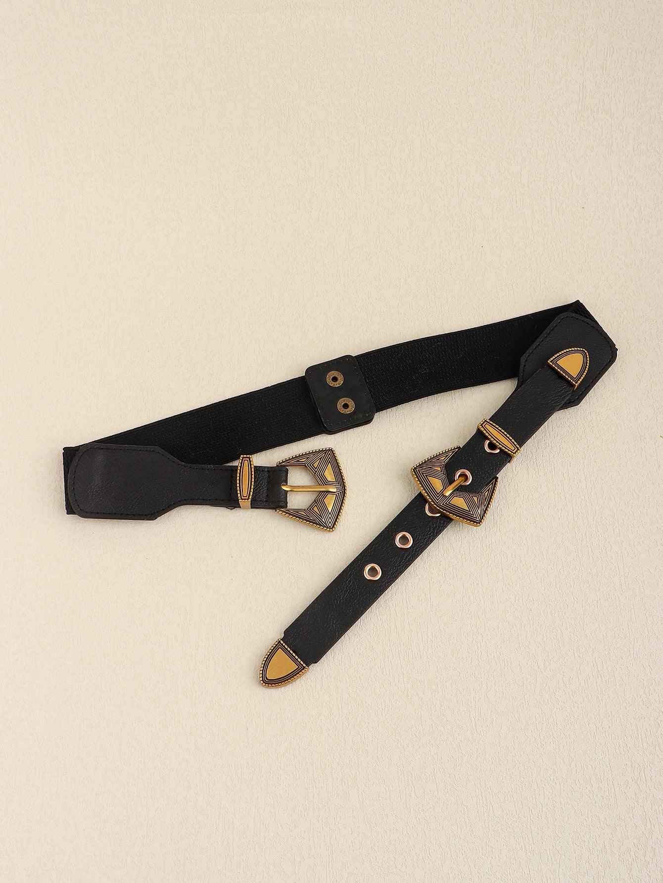 Double Buckle PU Leather Belt - Flyclothing LLC