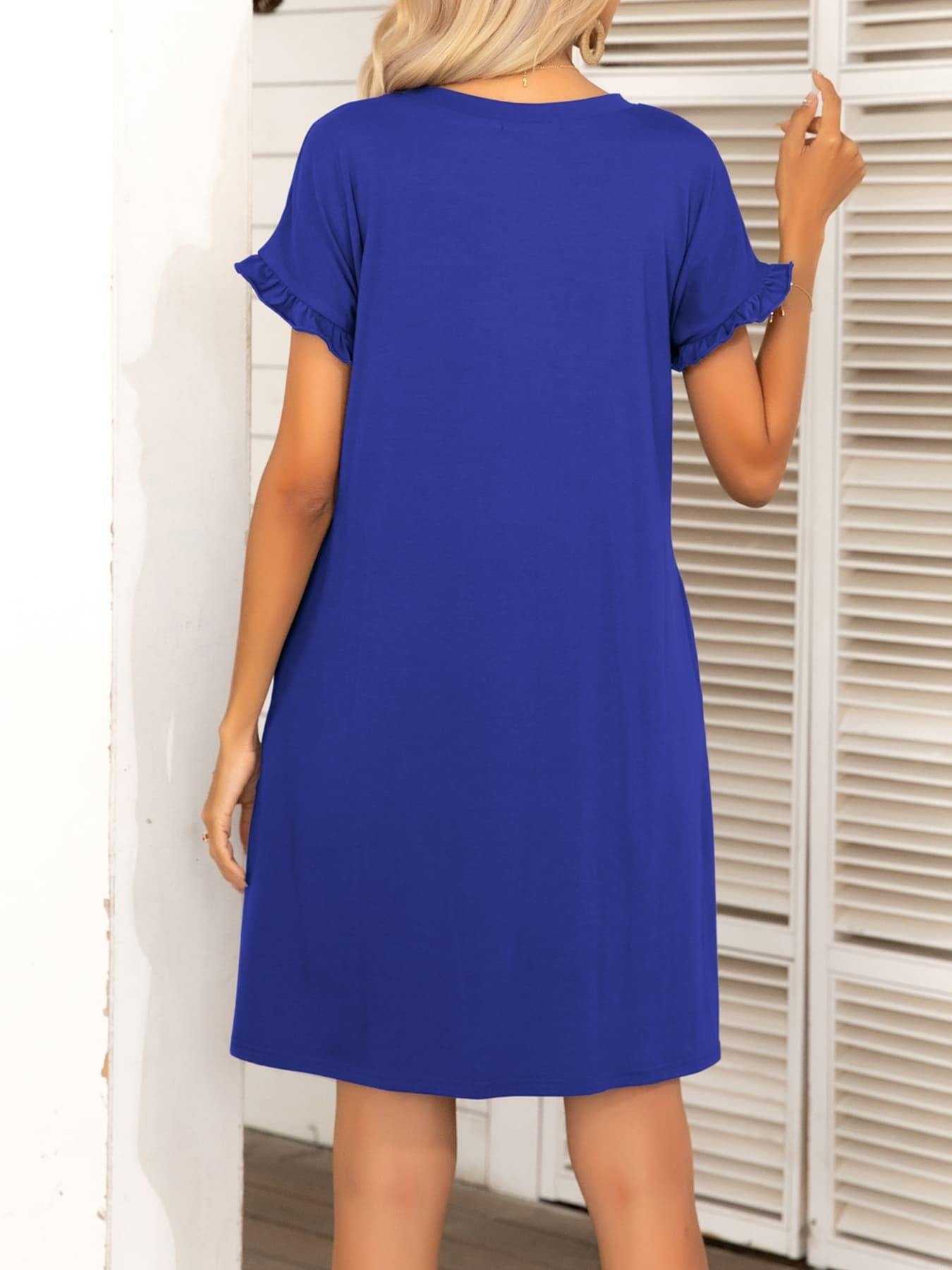 Round Neck Flounce Sleeve Dress with Pockets - Trendsi