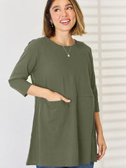 Pocketed Round Neck Half Sleeve Blouse - Flyclothing LLC