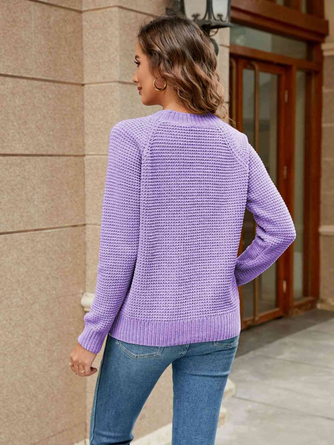 Round Neck Raglan Sleeve Sweater - Flyclothing LLC