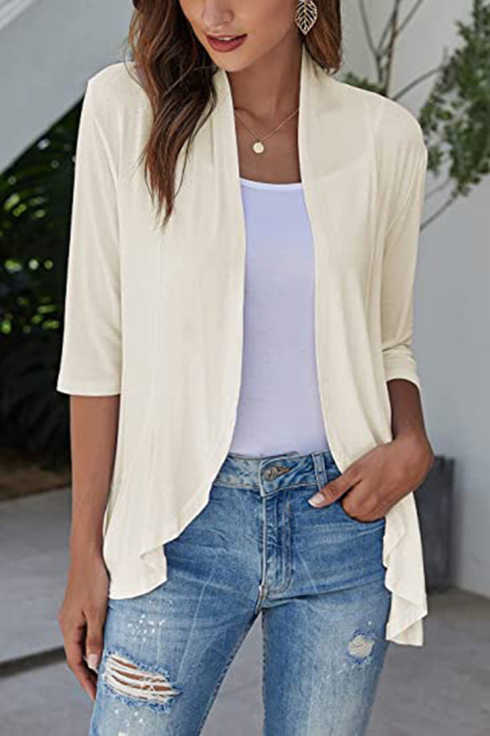 Open Front Ruffle Trim Cardigan