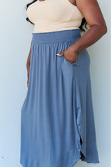 Doublju Comfort Princess Full Size High Waist Scoop Hem Maxi Skirt in Dusty Blue - Flyclothing LLC