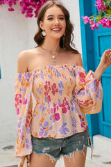 Floral Square Neck Smocked Blouse - Flyclothing LLC