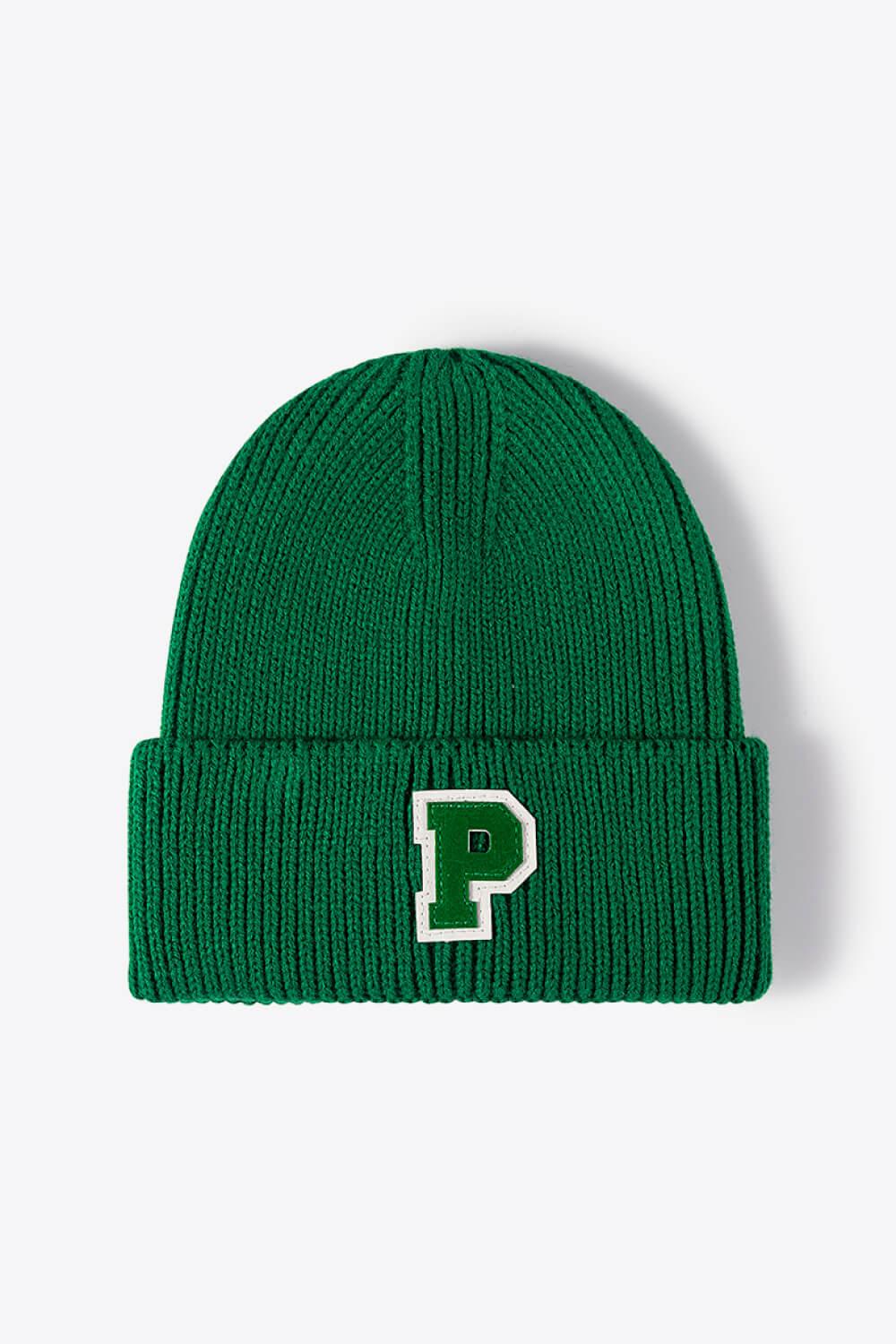 Letter Patch Cuffed Knit Beanie - Flyclothing LLC