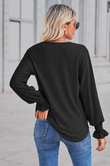 Contrast V-Neck Flounce Sleeve Top - Trendsi