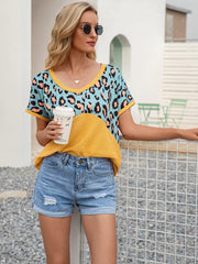 Leopard Waffle-Knit Short Sleeve Top - Trendsi