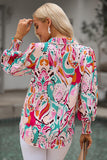 Printed Puff Sleeve Collared Blouse - Flyclothing LLC