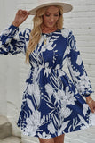 Floral Round Neck Balloon Sleeve Mini Dress - Flyclothing LLC