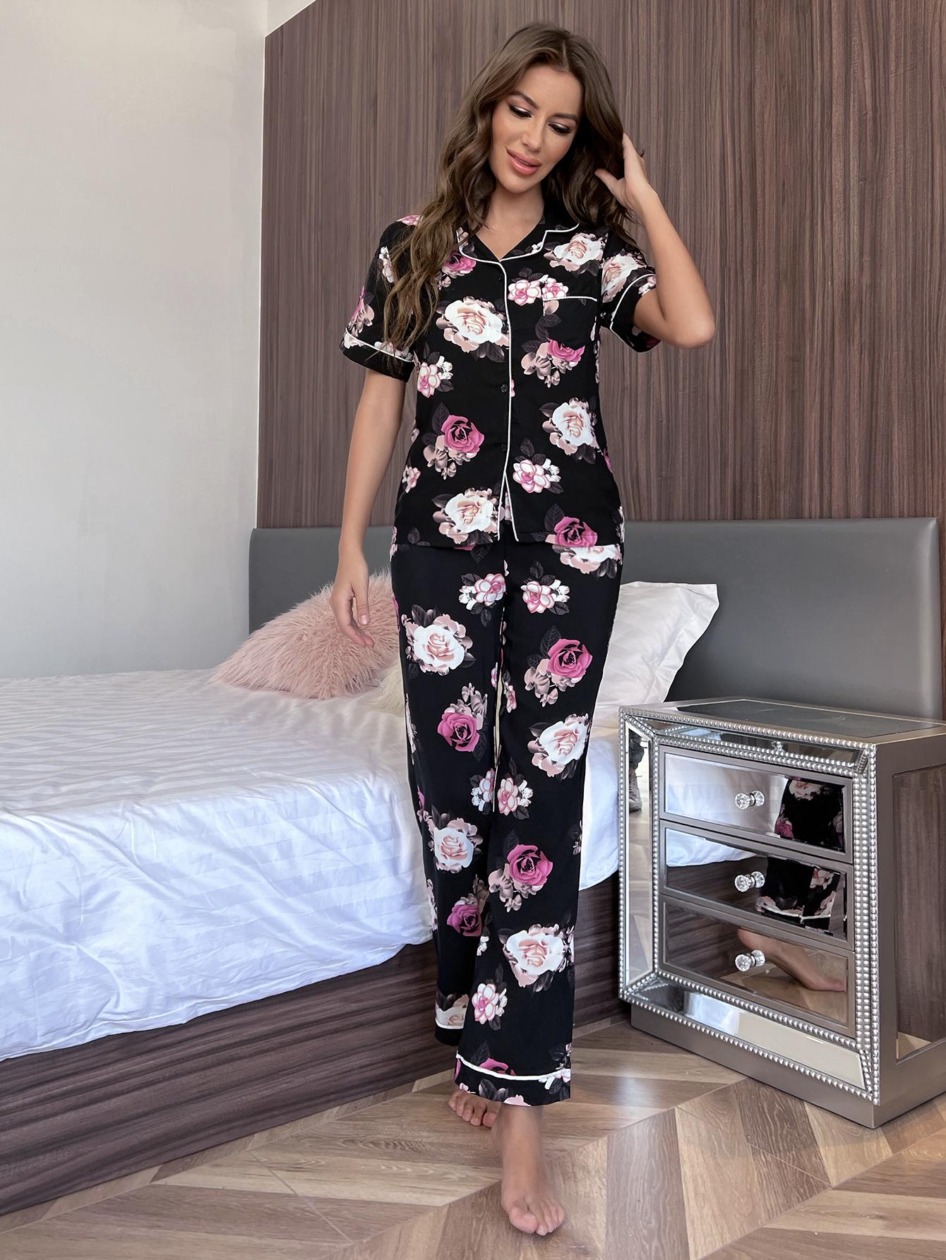 Floral Short Sleeve Shirt and Pants Lounge Set - Flyclothing LLC