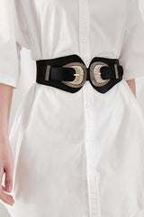 Shell Double Buckle Elastic Wide Belt - Flyclothing LLC