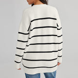 Striped V-Neck Long Sleeve Cardigan - Flyclothing LLC