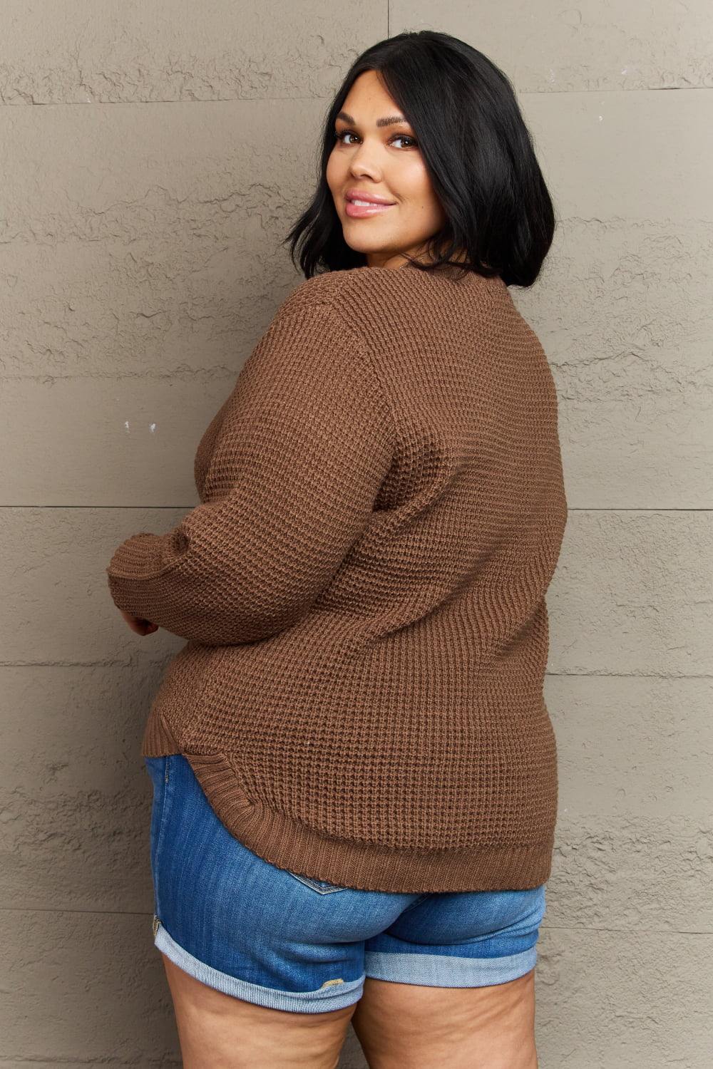 Zenana Breezy Days Plus Size High Low Waffle Knit Sweater - Flyclothing LLC