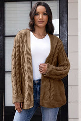 Open Front Cable-Knit Cardigan - Flyclothing LLC