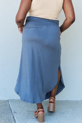 Doublju Comfort Princess Full Size High Waist Scoop Hem Maxi Skirt in Dusty Blue - Flyclothing LLC