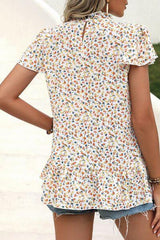 Ditsy Floral Mock Neck Short Sleeve T-Shirt - Flyclothing LLC