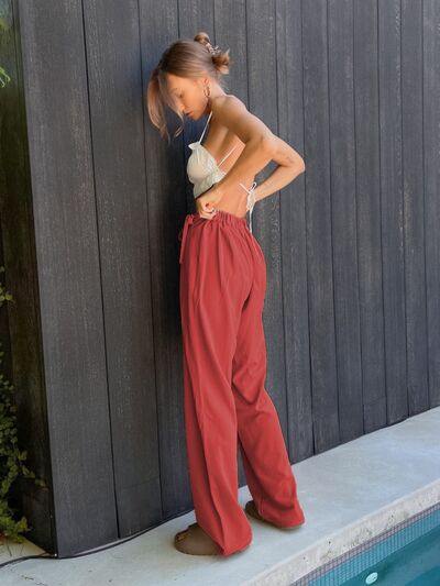 Tied High Waist Wide Leg Pants - Flyclothing LLC