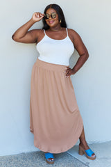 Doublju Comfort Princess Full Size High Waist Scoop Hem Maxi Skirt in Tan - Flyclothing LLC