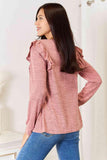 Double Take Square Neck Ruffle Shoulder Long Sleeve T-Shirt - Flyclothing LLC