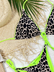 Leopard Print Halter Neck Tie Side Bikini Set - Trendsi