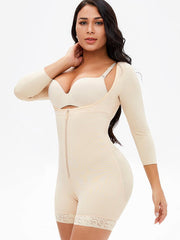 Full Size Zip Up Lace Detail Long Sleeve Shapewear - Flyclothing LLC