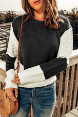 Two-Tone Openwork Rib-Knit Sweater - Flyclothing LLC