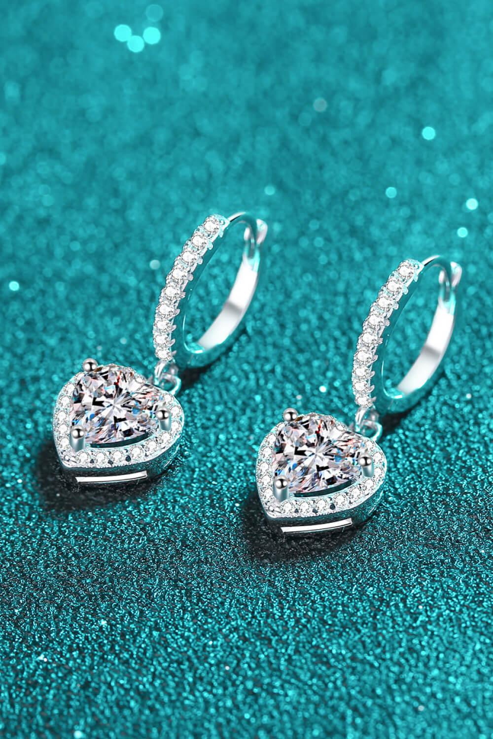 2 Carat Moissanite Heart-Shaped Drop Earrings - Flyclothing LLC